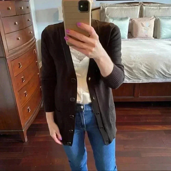 Devoted  Cardigan Sweater Button Front V Neck Pockets Chocolate Brown Medium - Picture 12 of 15